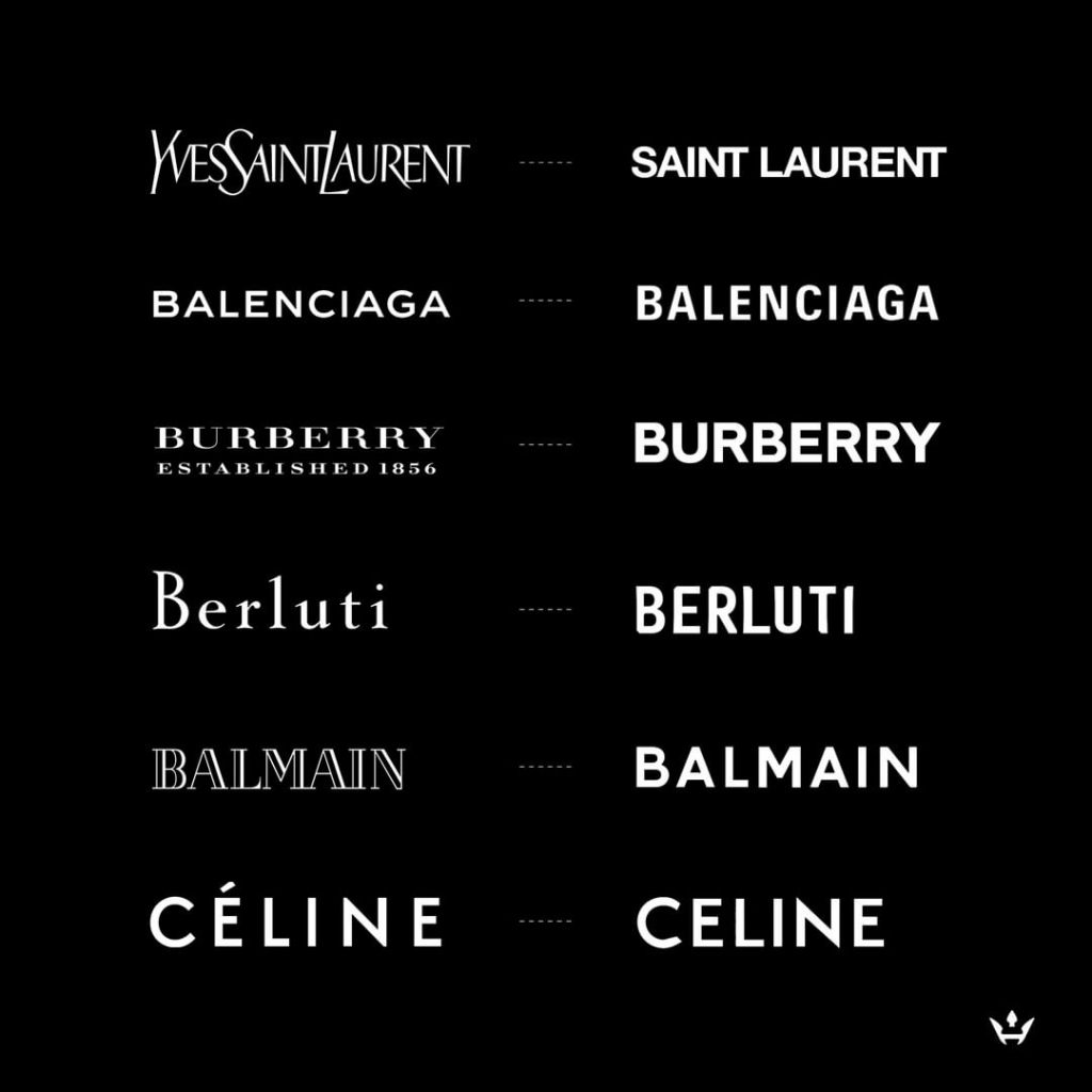Comparaison de plusieurs logotypes de maisons de luxe simplifiés au cours des années 2010